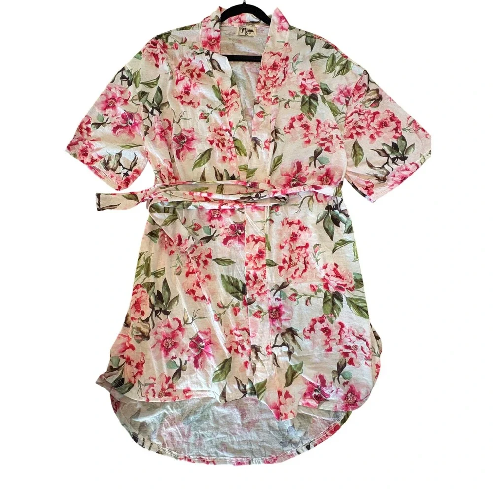 Show Me Your Mumu Floral Robe Pink White Green Wrap High Low One Size OS